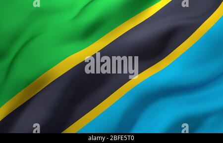 Drapeau de Tanzanie soufflant dans le vent. Drapeau volant Tanzanie pleine page. Illustration tridimensionnelle. Banque D'Images