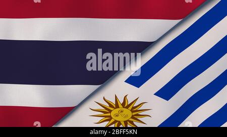 Deux drapeaux des Etats de Thaïlande et d'Uruguay. Expérience professionnelle de haute qualité. illustration tridimensionnelle Banque D'Images