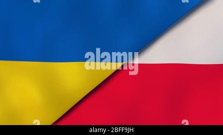 Deux drapeaux d'Etats d'Ukraine et de Pologne. Expérience professionnelle de haute qualité. illustration tridimensionnelle Banque D'Images