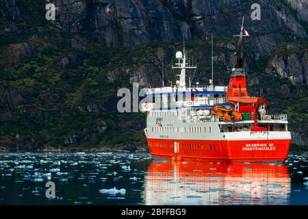 Croisière Skorpios III au glacier Amalia sur le bord du canal Sarmiento - glacier de Skua - Parc national Bernardo O'Higgins à Patagonia Chile fjords Banque D'Images