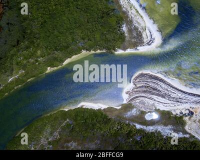 Vue aérienne de la réserve Punta Allen Sian Ka'an, péninsule du Yucatan, Mexique. Pont de Boca Paila. Dans la langue des peuples mayas qui habitaient autrefois Banque D'Images