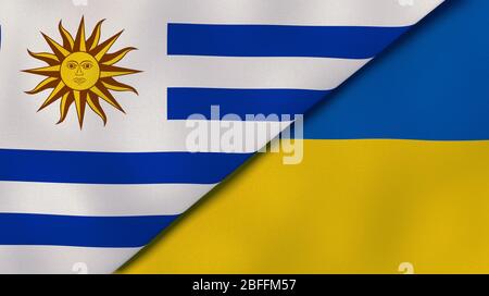 Deux drapeaux d'Uruguay et d'Ukraine. Expérience professionnelle de haute qualité. illustration tridimensionnelle Banque D'Images