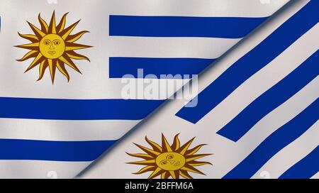 Deux drapeaux des États de l'Uruguay et de l'Uruguay. Expérience professionnelle de haute qualité. illustration tridimensionnelle Banque D'Images