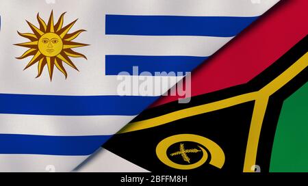 Deux drapeaux d'Uruguay et de Vanuatu. Expérience professionnelle de haute qualité. illustration tridimensionnelle Banque D'Images