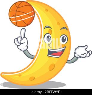 Magnifique motif mascotte de lune avec basket-ball Illustration de Vecteur