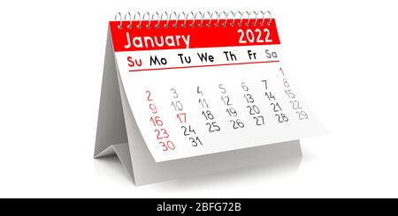 Janvier 2022 - calendrier de table - illustration tridimensionnelle Banque D'Images