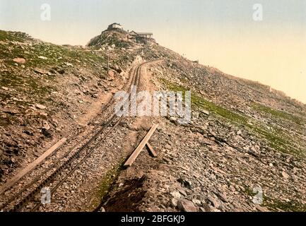 Chemin de fer, au sommet, Snowdon, Pays de Galles, vers 1900 Banque D'Images