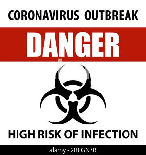 Signe d'avertissement de coronavirus. Panneau d'avertissement d'information sur les mesures dans les lieux publics. Restriction et prudence COVID-19. Vecteur utilisé pour le Web, l'impression, l'interdiction Illustration de Vecteur