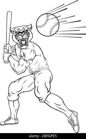 Joueur de baseball Panther Mascot Swinging Bat Illustration de Vecteur