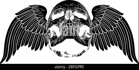 Winged Skull Vintage Illustration gravure sur bois Illustration de Vecteur