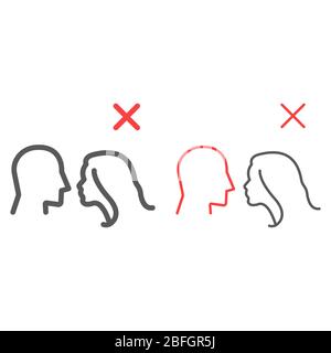 Don t kiss couleur des icônes, coronavirus et covid-19, baiser le signe interdit, graphiques vectoriels, un motif linéaire sur un fond blanc, eps 10. Illustration de Vecteur