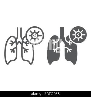 Pneumonie ligne et icône glyphe, grippe et coronavirus, poumons avec signe covid-19, graphiques vectoriels, une icône linéaire sur un fond blanc, eps 10. Illustration de Vecteur