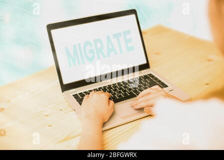 Écriture manuelle conceptuelle montrant Migrate. Concept signifie déplacer ou voyager d'un pays ou d'une localité à l'autre Banque D'Images