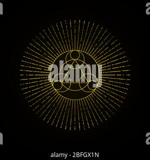 Signe de géométrie or alchimie sur fond noir. Géométrie sacrée. Illustration du stock vectoriel. Illustration de Vecteur