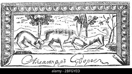 Carte de visite d'Alexander Suvorov, général de l'armée russe du XVIIIe siècle, illustration du livre daté de 1916 Banque D'Images