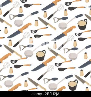 Outils de cuisine, ustensiles et tasses pour boissons motif sans couture Illustration de Vecteur