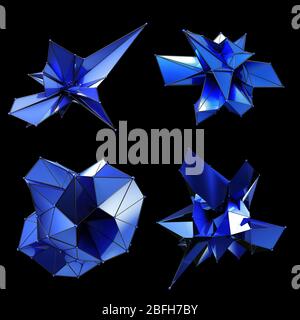 Jeu de 4 rendus abstraits en poly basse sur fond noir Banque D'Images
