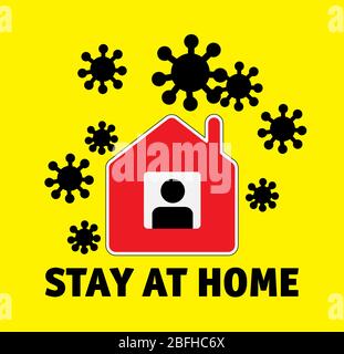 Signe icône rester à la maison hommes dans la fenêtre et coronavirus à l'extérieur Illustration de Vecteur