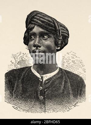 Portrait du talukdar de Kumari, Inde. Ancienne illustration de gravure d'El Mundo en la Mano 1878 Banque D'Images