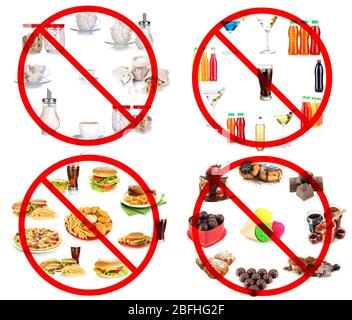 Collage de différents aliments malsains Banque D'Images