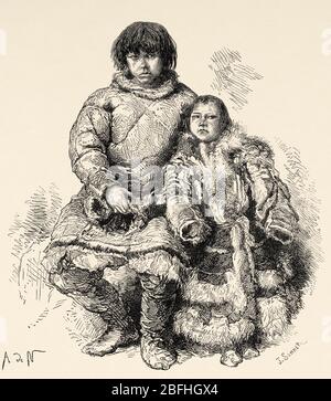 Enfants samoyés, Sibérie occidentale, Russie. Ancienne illustration de gravure, Voyage à la Russie libre 1869 par William Hepworth Dixon Banque D'Images