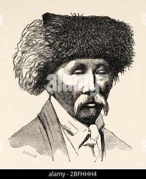 Portrait d'un vieil homme Cosack, Russie. Ancienne illustration de gravure, Voyage à la Russie libre 1869 par William Hepworth Dixon Banque D'Images