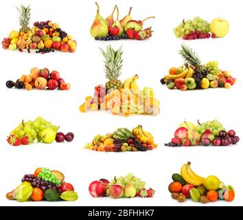 Collage de fruits isolés sur blanc Banque D'Images