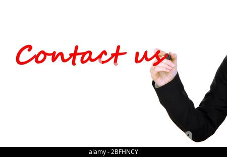 Écriture manuelle Contactez-nous sur le tableau transparent Banque D'Images