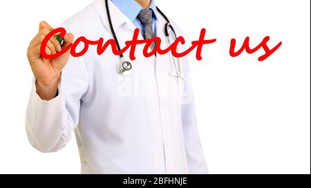 Rédaction de médecin Contactez-nous sur le conseil transparent Banque D'Images