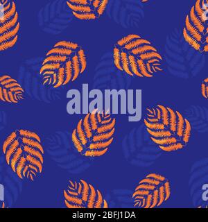 Fond de motif vectoriel transparent de la Fern. Toile de fond indigo orange néon fronde de plante forestière. Feuillage botanique avec texture de superposition. Impression complète Illustration de Vecteur