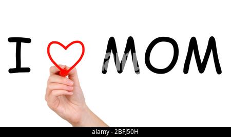 Écriture manuelle J'aime maman sur un tableau blanc blanc transparent vierge Banque D'Images