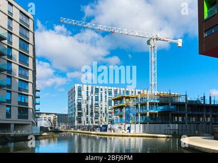 Les immeubles d'appartements Weavers Quay et Lampwick Quay (en construction), New Islington, Ancoats, Manchester, Angleterre, ROYAUME-UNI Banque D'Images