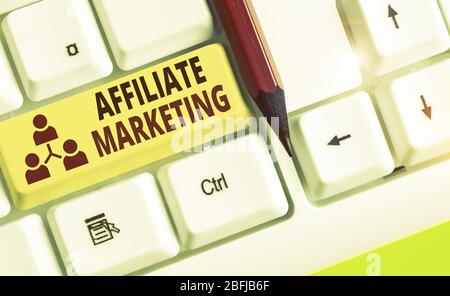 Signe texte montrant le marketing de filiale. Photo d'affaires mettant en compensation aux éditeurs tiers pour générer des prospects Banque D'Images