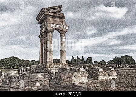 Le Temple de Castor et Pollux, a été construit au 5ème siècle avant J.-C.. Le temple appartient aux sites archéologiques d'Agrigente, Sicile, Italie, Europe Banque D'Images