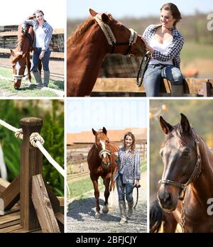 Collage de fille avec cheval Banque D'Images