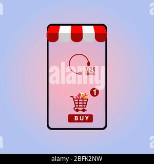 conception de vecteur de marketing mobile ouvert 24 h/24 et 7 j/7 sur la carte du monde Banque D'Images