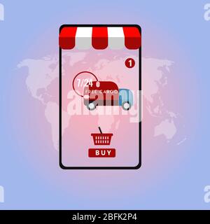 conception de vecteur de marketing mobile ouvert 24 h/24 et 7 j/7 sur la carte du monde Banque D'Images