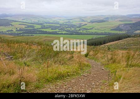 Terres agricoles à Tweeddale de Cademuir Hill, près de Peebles, Scottish Borders, Ecosse, Royaume-Uni. Banque D'Images