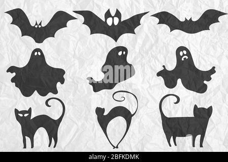 Collection d'icônes halHalloween sur fond de papier Banque D'Images