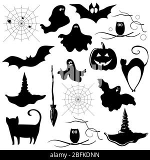 Collection d'icônes halHalloween, isolée sur blanc Banque D'Images