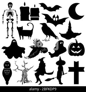 Collection d'icônes halHalloween, isolée sur blanc Banque D'Images