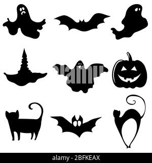 Collection d'icônes halHalloween, isolée sur blanc Banque D'Images