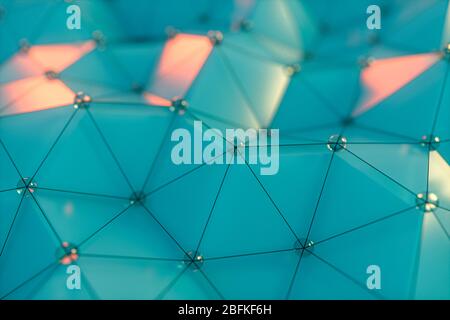 Triangles et lignes avec arrière-plan bleu, rendu 3d. Dessin numérique informatique. Banque D'Images