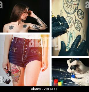 Collage de photos avec tatouages Banque D'Images