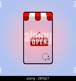 conception de vecteur de marketing mobile ouvert 24 h/24 et 7 j/7 sur la carte du monde Banque D'Images