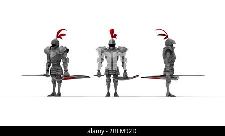 Rendu 3D d'un chevalier dessin animé illustration modèle homme mignon isolé Banque D'Images