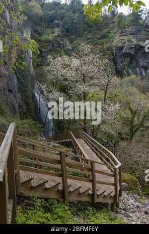 Accès et environnement à la cascade d'Augacida à Lugo, Galice, Espagne. Banque D'Images