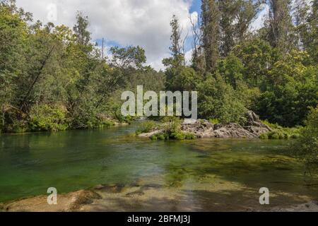 Cours de la rivière Oitaven en Galice, Espagne. Banque D'Images