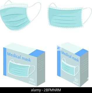Icônes plates du masque facial médical. Illustration vectorielle de l'emballage du masque chirurgical. Illustration de Vecteur