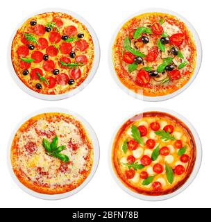 Ensemble de pizzas différentes isolated on white Banque D'Images